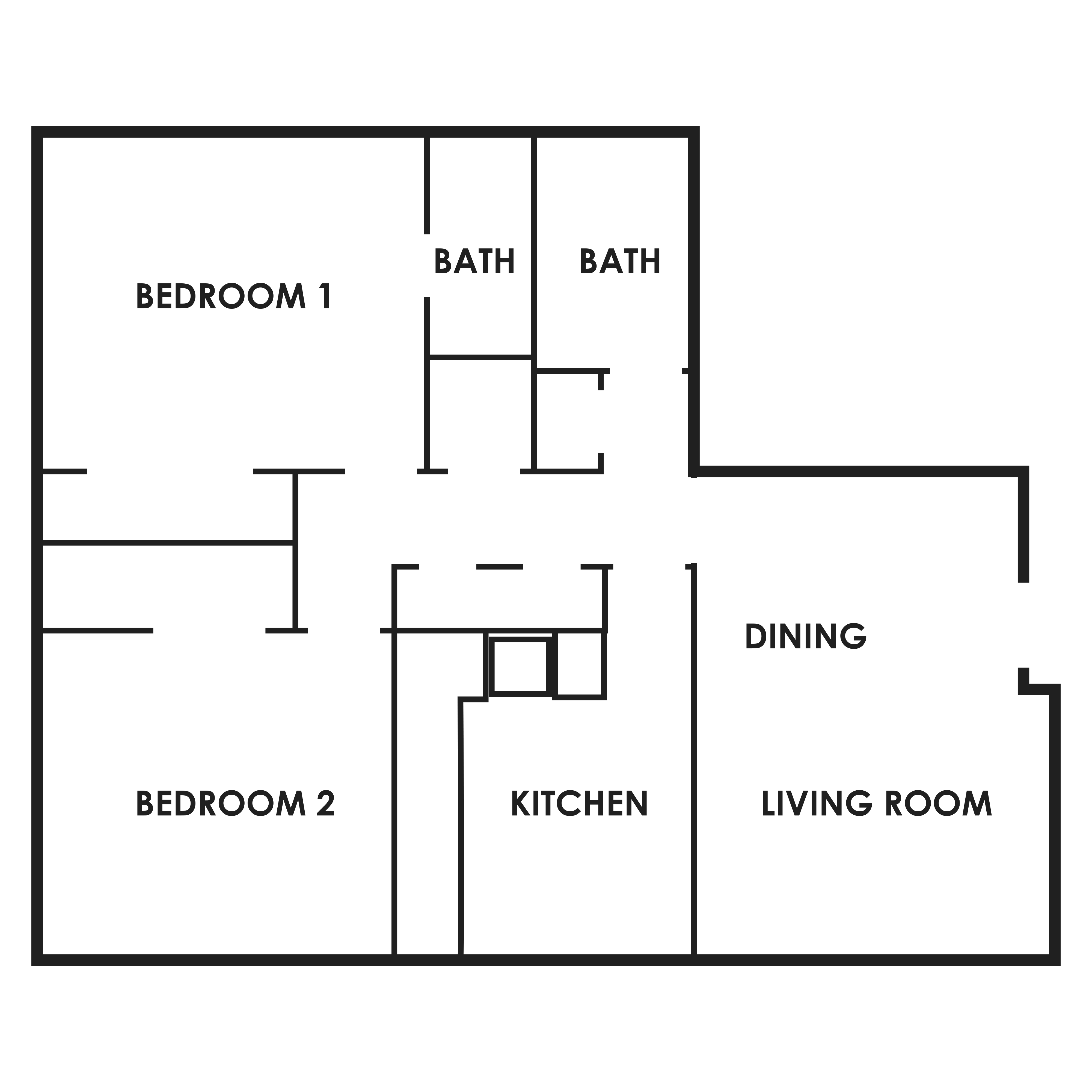 Floor plan for 2 beds, 1.5 baths, 900 sqft